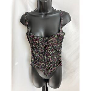 Vintage Elegant Moments Corset Top Satin Multicolor Size 4 Retro Goth Witchy Sex